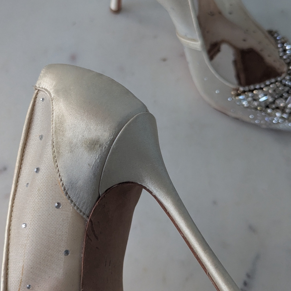 Badgley Mischka Quintana Rhinestone Satin Mesh Pumps Evening Wedding Heels - Picture 12 of 16